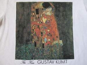 90's 日本製 Gustav Klimt The Kiss Tシャツ M 実寸XS～S位 白 グスタフ クリムト 接吻 カットソー 油絵 画家 エロ 絵画 芸術 ART 美術館