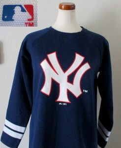 ★ レディース Majestic ニューヨーク ヤンキース NEW YORK YANKEES ロゴ あたたかな 裏起毛 チュニック Ｌサイズ ブルー 