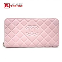 CHANEL シャネル CCココマーク マトラッセ ラウンドファスナー 長財布 カーフレザー レディース ピンク_画像1