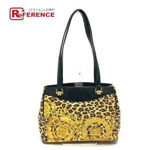 VERSACE Versace Leopard ba lock shoulder .. Old Versace tote bag yellow group × black lady's [ used ]