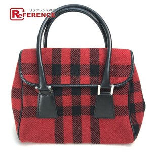 BURBERRY Flap Check Tote Bag Bolso de mano Cuero / Lona Mujer Rojo Rojo Rojo Negro, Burberry, Bolso, bolso, Bolso