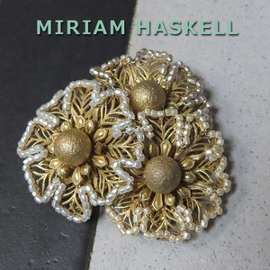 ◆ミリアムハスケル：３個の花のブローチ：ヴィンテージコスチュームジュエリー：Miriam Haskell