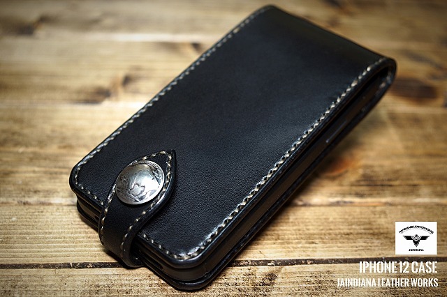 Handmade/Saddle Leather iPhone 12 Case Black C, accessories, iPhone case, For iPhone 12/12 Pro