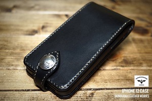 Art hand Auction ハンドメイド/サドルレザー iPhone 12ケース ブラックC, アクセサリー, iPhone用ケース, iPhone 12/12 Pro用