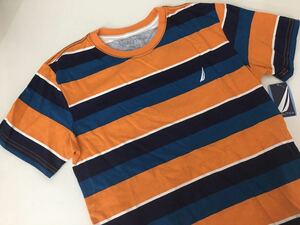 未使用■NAUTICA ノーチカ Tシャツ 綿100％ M/M 10-12 ボーイズサイズ 男の子 大人OK♪オレンジ ボーダー