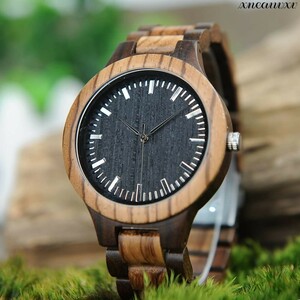 モダンな 木製腕時計 日本製 クオーツ ゼブラウッド 軽量 メンズ ビジネス オシャレ 木製 ウォッチ カジュアル ウッド 男性 腕時計