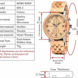高級素材使用 木製腕時計 ベージュ 日本製 クオーツ メンズ 天然木 木製 ウォッチ カジュアル ウッド モダン 男性 腕時計 プレゼントの画像6