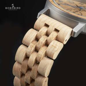 高級素材使用 木製腕時計 ベージュ 日本製 クオーツ メンズ 天然木 木製 ウォッチ カジュアル ウッド モダン 男性 腕時計 プレゼントの画像4