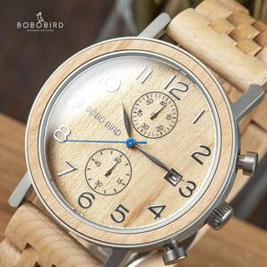 高級素材使用 木製腕時計 ベージュ 日本製 クオーツ メンズ 天然木 木製 ウォッチ カジュアル ウッド モダン 男性 腕時計 プレゼントの画像3