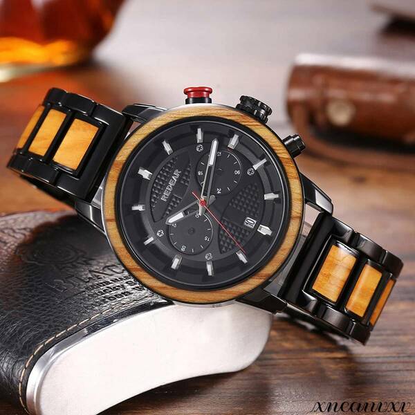 オシャレな 木製腕時計 オリーブウッド 日本製 クオーツ 高品質 メンズ 天然木 木製 合金 ウォッチ カジュアル ウッド モダン 男性 腕時計