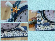 オシャレな舵輪の 置き時計 マリン ブルー 木製 かわいい デザイン 置き オシャレ 雑貨 クラシック 時計 インテリア クロック_画像4