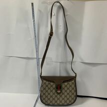 【1円 売り切り】 GUCCI オールドグッチ ヴィンテージ GG柄 PVC×レザー ショルダーバッグ ポシェット 斜め掛け ベージュ系 10 02 056_画像5