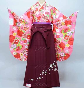  2 сяку рукав кимоно hakama полный комплект Junior для . исправление 135cm~150cm 100 цветок .. розовый цвет hakama модификация возможность церемония окончания новый товар ( АО ) дешево рисовое поле магазин NO36805
