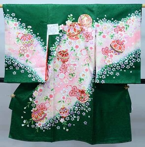 お宮参り 産着 女児 正絹 のしめ 金刺繍 綸子地 豪華絢爛 金駒縫 毬 桜 緑色 新品（株）安田屋 NO36773