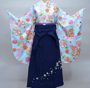 二尺袖 着物 袴 フルセット 百花斉放 水色 袴変更可能 卒業式 新品（株）安田屋 NO36785