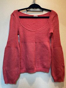 バルーン袖 Ｕネック ニット セーター チェリーピンク
