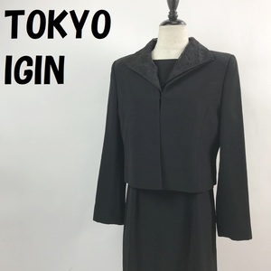 【人気】TOKYO IGIN/トウキョウイギン フォーマル 礼服 スーツ ジャケット 半袖ワンピース ミモレ丈 花刺繍 ブラック サイズ11AR/S3518