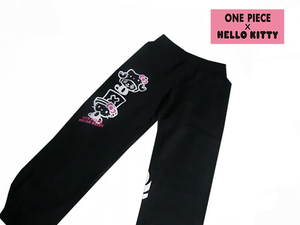 140【新品】綿100％　ONE PIECE×HELLO KITTY　ワンピース×キティ　コラボ スエットパンツ黒　4201-111※ラスト1