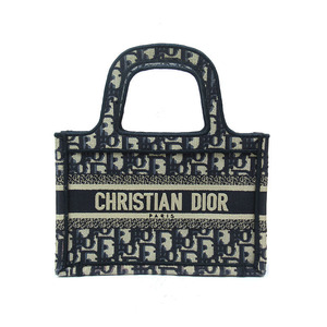 クリスチャン・ディオール Christian Dior ブックトート ミニバッグ オブリーク ネイビー×アイボリー レディース ハンドバッグ 中古