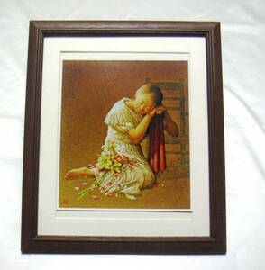 Art hand Auction ◆Hideo Isoyama Flower Clock reproduction offset avec cadre en bois, achat immédiat◆, Peinture, Peinture à l'huile, Portraits