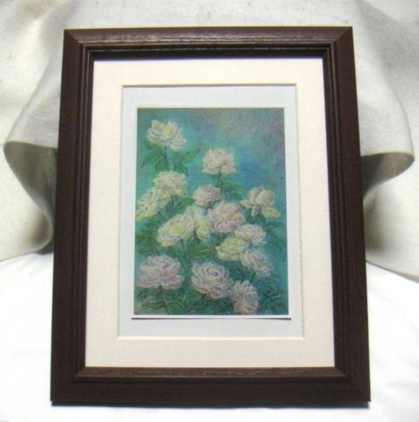 ◆Reproduction offset Fumiko Doi Roses d'Amour, cadre en bois, achat immédiat◆, Ouvrages d'art, Peinture, Dessin au pastel, Dessin au crayon