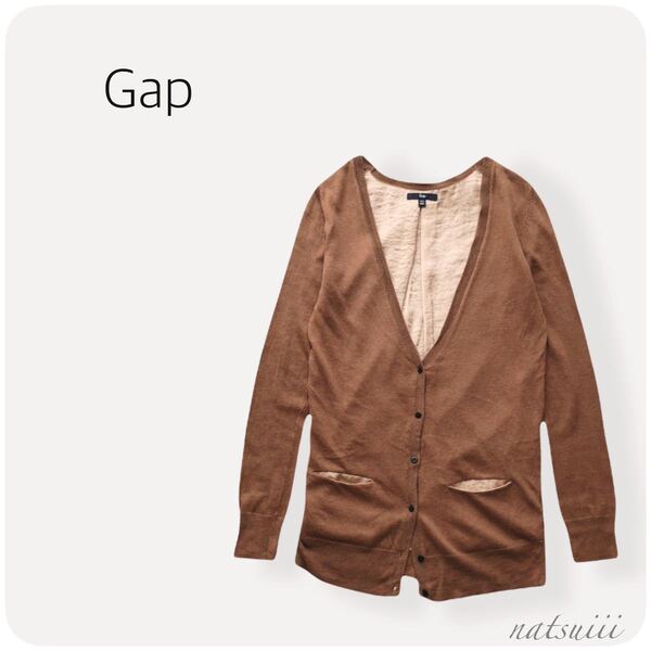 gap ギャップ . 異素材 切り替え とろみ 綿レーヨン Ｖネック ニット カーディガン 送料無料