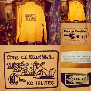 70’S★KC HiLiTES★Keep On Truckin' ワークジャケット★黄S★ビンテージ USA ロバート・クラム ヒッピー キープ・オン・トラッキン