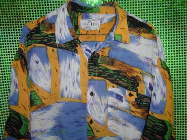 Old clothes★Rayon★Pattern★Shirt★L★Art★Painting★Art★Vintage★USA★American★Aloha★Hawaiian★USA old clothes American old clothes, short sleeve, aloha shirt, L size