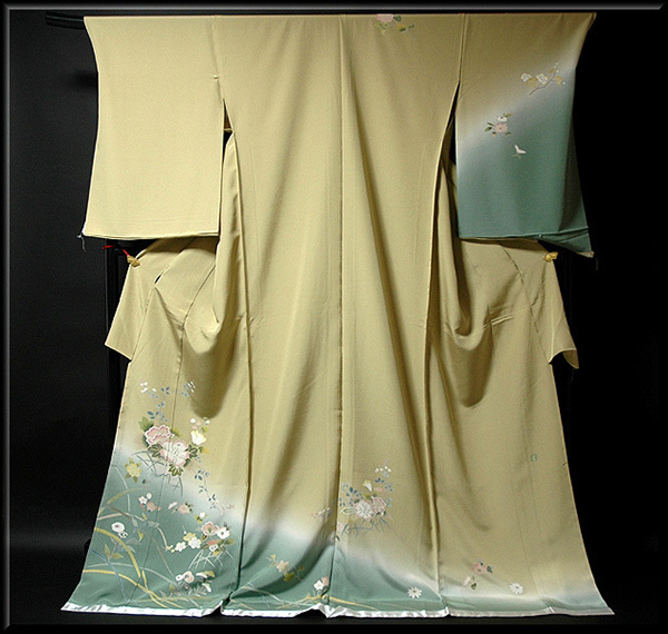 [Wa-Rakuya] ■ Totalmente hecho a medida con sastrería cosida a mano. Peonía pintada a mano., patrón floral, gradación, crepe de tango, Seda Pura, kimono formal ■, kimono de mujer, kimono, vestido de visita, Sin medida