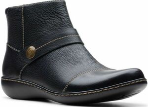 送料無料 Clarks 23.5cm W ブーツ 軽量 レザー 革 ブラック ウエッジ ジッパー ヒール ブーティー ローファー フラット スニーカー AAA45