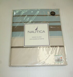 ★ 82150 カフェカーテン ストライプ NAUTICA W107 x H46cm 表地 綿100％ 水色 茶色 白 未使用 ★*