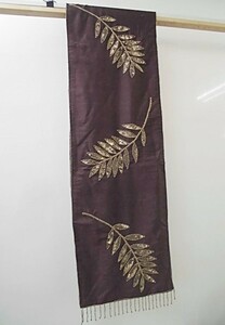 * 65692 table Runner India made [ leaf ] W35xH180cm Brown ethnic table runner linen interior miscellaneous goods **