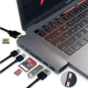 Macbook pro/air用のusbtype c 7in1 アダプター,usb 3.1コネクター,type cからhdmi,4k,thunderbolt 3,tfsdリーダースロット付き