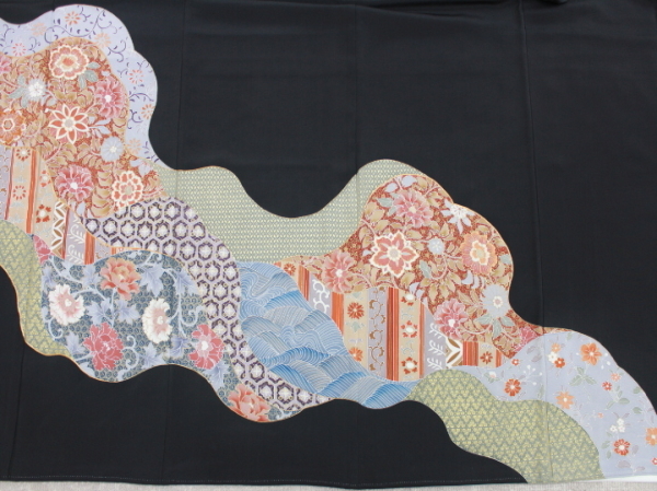 Rakufu Special Selection 96201 Yuzen Black Tomesode Sash TFB pintado a mano, moda, kimono de mujer, kimono, tomesode