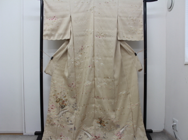 Rakufu Selección especial 98996j Tela Tsumugi cruda Kimono Yuzen pintado a mano Hecho temporalmente Nuevo artículo usado fwt, kimono de mujer, kimono, vestido de visita, Sin medida