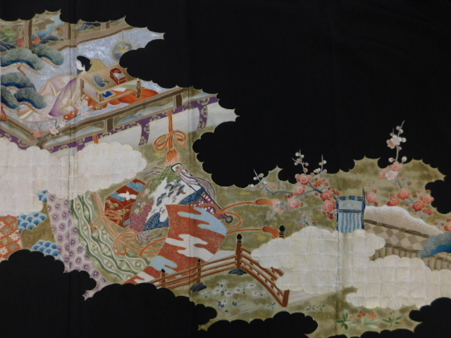 [Rakufu] P13803 Hand-painted Yuzen black tomesode sash k, fashion, women's kimono, kimono, Tomesode