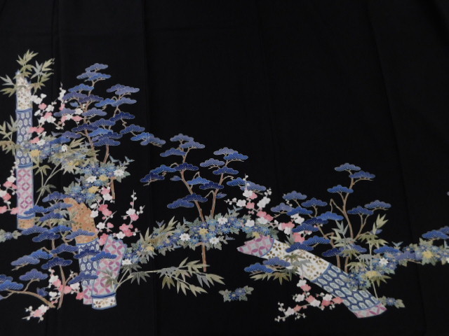 [Rakufu Special Selection] P15241 Teranishi Ikko Kaga Yuzen Hand-painted Yuzen Black Tomesode Lined BVC, fashion, Women's kimono, kimono, Tomesode