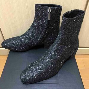 正規新品 19AW SAINT LAURENT PARIS Caleb サンローラン パリ グリッター サイドジップ ヒール レザー ブーツ 40.5