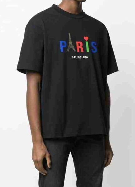 正規新品 20SS BALENCIAGA バレンシアガ PARIS パリ ロゴ Tシャツ カットソー XS 黒 定価 ¥64,900
