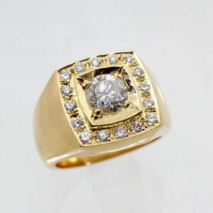 * used beautiful goods *20 gold diamond 1.318ct[ I I-1 GOOD ] 0.52ct signet men's ring 19 number 