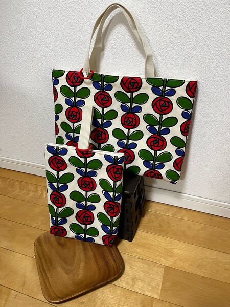 ハンドメイド レッスンバッグ・シューズケース2点セット【バラ柄】