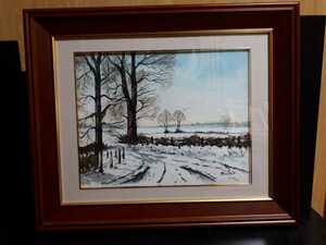 Art hand Auction 水彩画 遥かかなた雪景色, 絵画, 水彩, 自然, 風景画