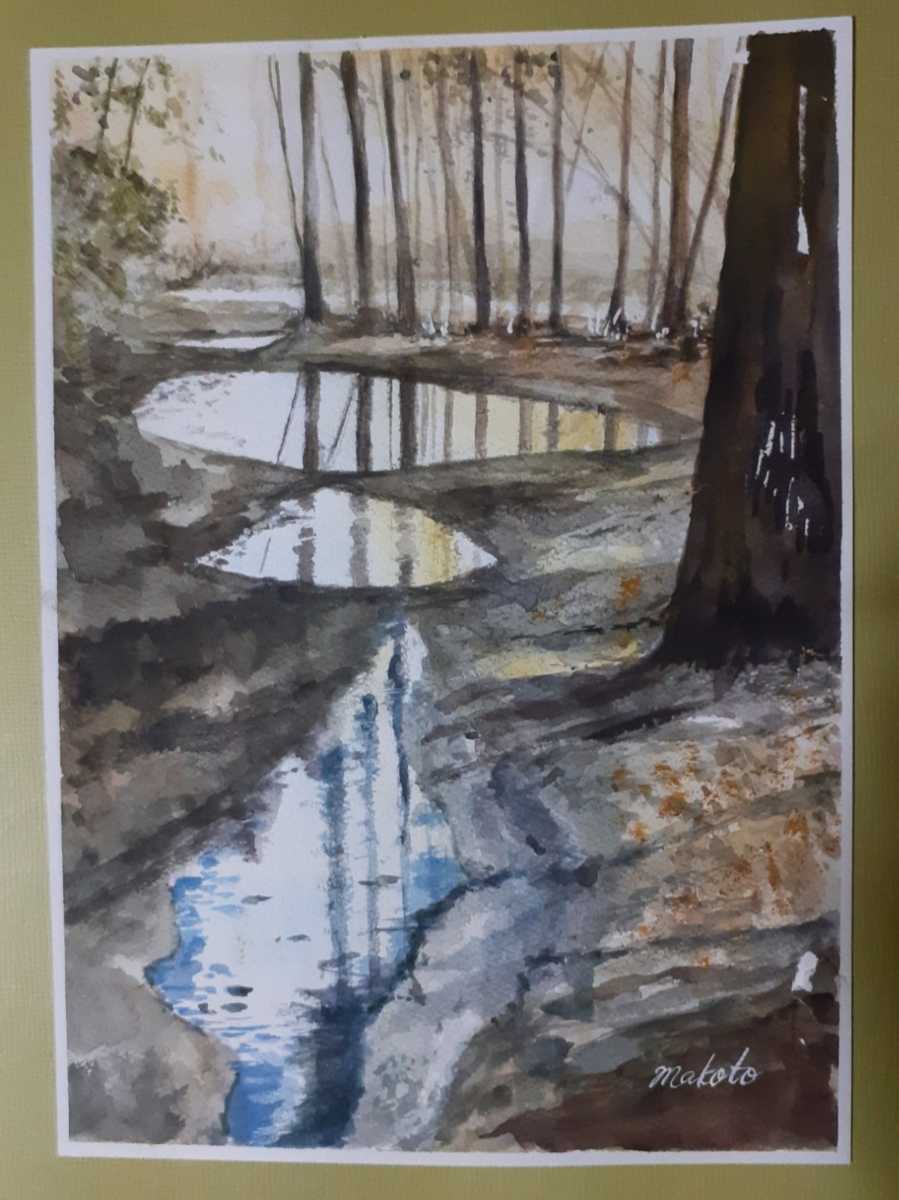 Watercolor painting: Puddle after the rain, Painting, watercolor, Nature, Landscape painting