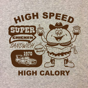 ■SUPER CHICKEN Tシャツ■Sサイズ（グレーxブラウン）アメリカ　アメ車　モパ－　ハンバーガー MOPAR ROADRUNNER HAMBURGER