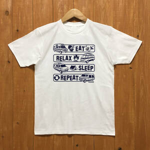 ■REPEAT Tシャツ■Mサイズ（ホワイトxネイビー）アメ車　ダッジラム　ダッジバン　キャンプ　アウトドア　バ－ベキュ－ BBQ DODGE OUTDOOR