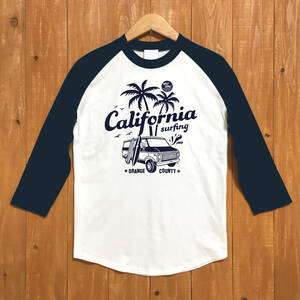 ■CALIFORNIA ベースボ－ルTシャツ■XLサイズ（ネイビー袖xネイビー） アメ車 カリフォルニア　シェビーバン　サーフィン　CHEVY