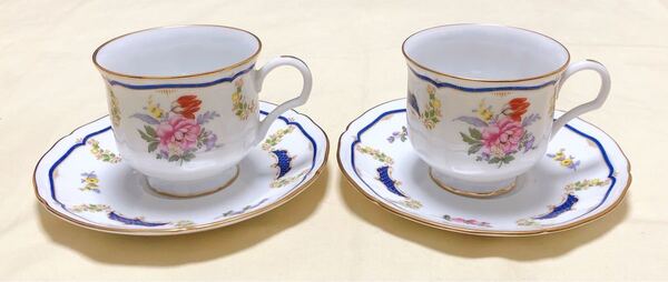 未使用 YAMATO DELUXE PORCELAIN 花柄カップ&ソーサー2客