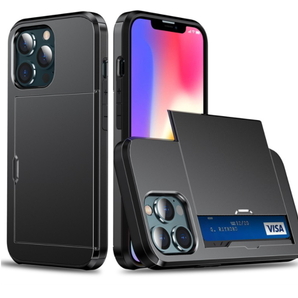 【国内発送・送料無料】iPhone12Pro用 ブラック 背面カード収納 スマホケース タッチ決済可能