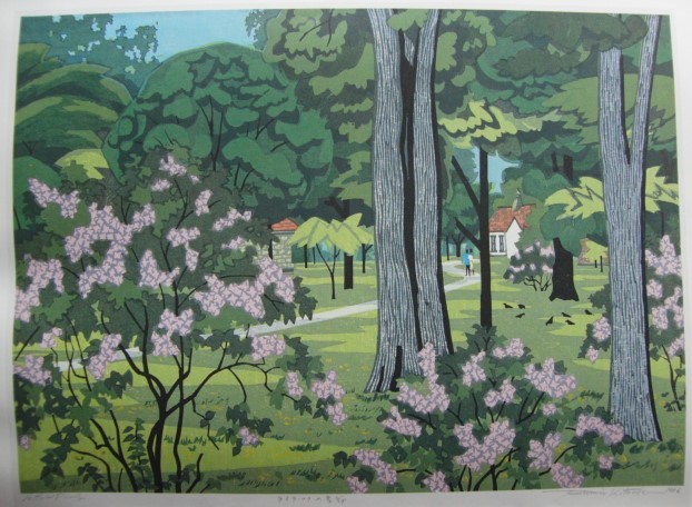 Fumio Kitaoka, Lilac Season, Hokkaido scenery, Vintage and rare framed art, Comes with custom mat and brand new Japanese frame, free shipping, Painting, Oil painting, Nature, Landscape painting