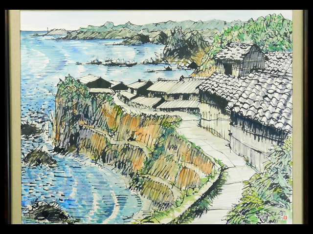 Takashi Nishiyama Mie Ise Shima Daiozaki (Daiozaki Nakiri) Tinta y color (tinta, color, acuarela) Pintura de paisaje costero tamaño F30 Papel enmarcado Muchas exposiciones individuales Obsoleto Inspección Faro Faro s21102408, Obra de arte, Cuadro, Pintura en tinta